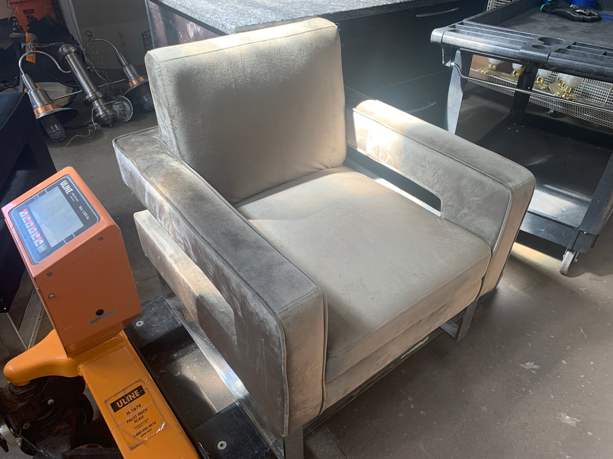 Reclaimed Gray Velvet Cube Chair, Chrome Base ID #D926.07