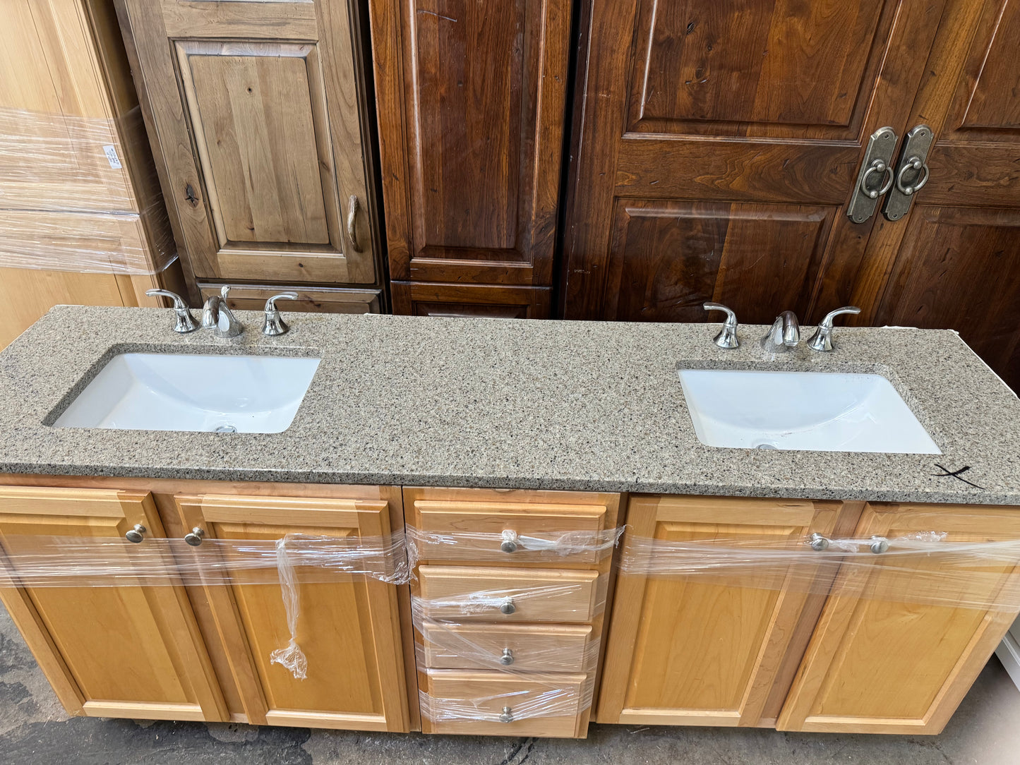 81in Double Bathroom Vanity, Natural Wood Finish