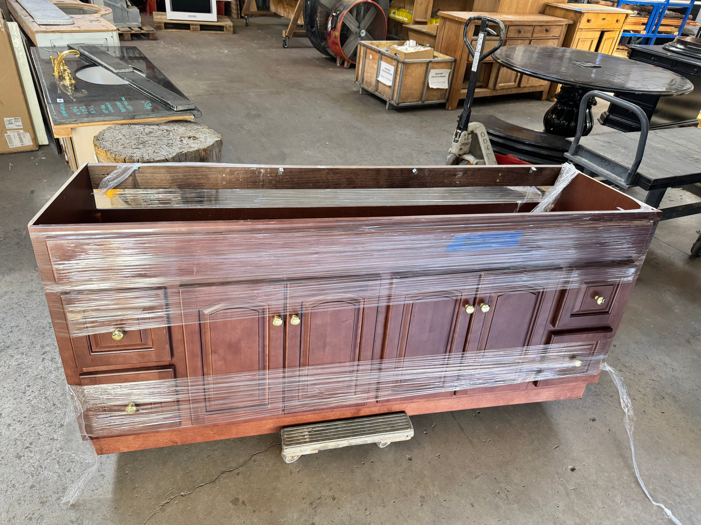 72in Bathroom Vanity Base Cabinet, Dark Wood Finish