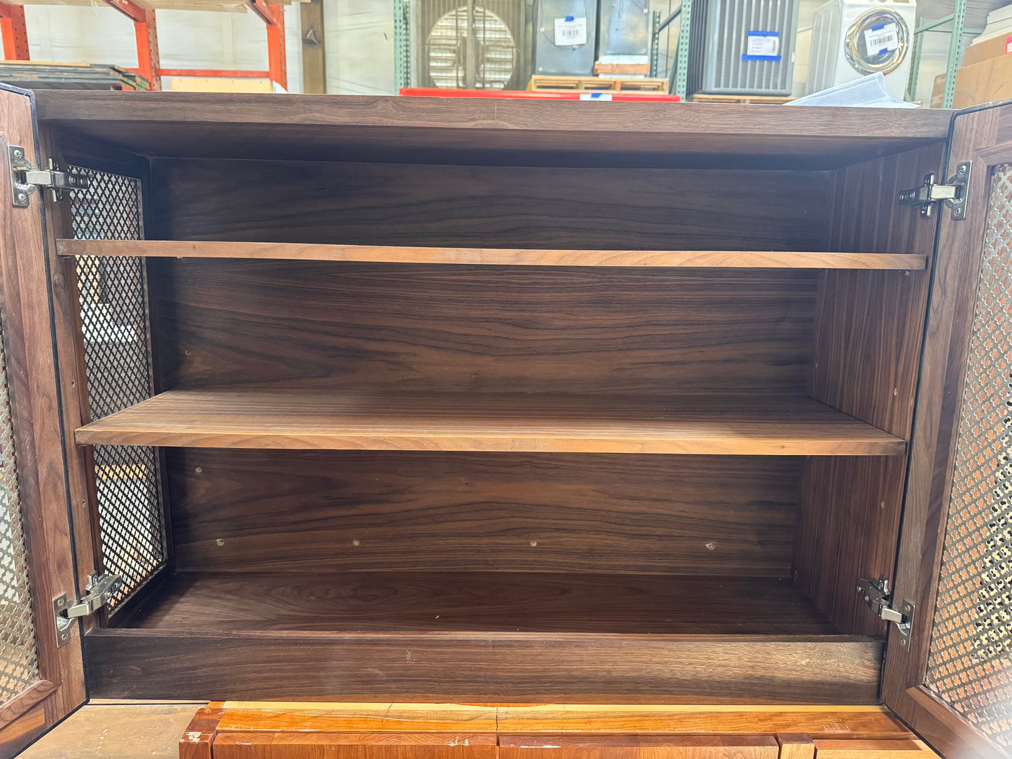 84in Solid Wood Media Cabinet, Dark Stain Finish