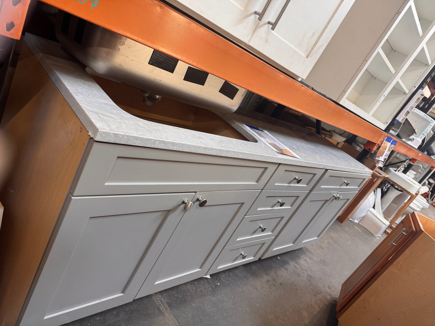 95.5in Wet Bar Cabinet, Gray Painted Finish
