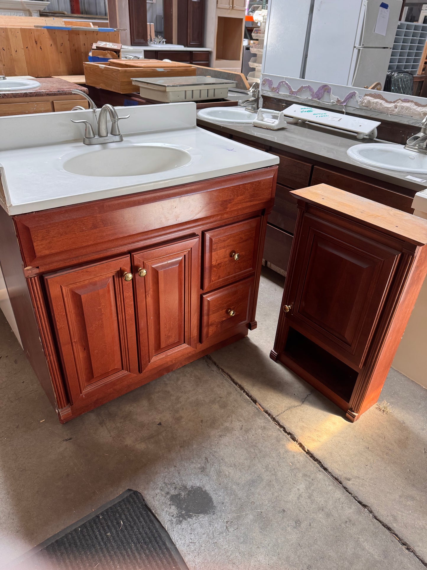 36in Cherry Vanity with Matching Wall Cabinet, Cultured Marble Top