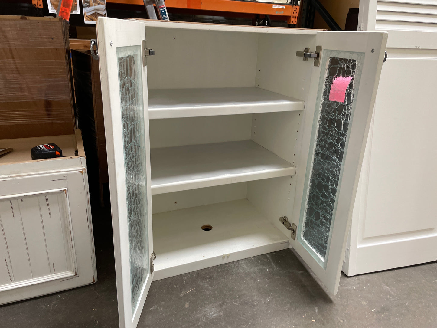 Reclaimed Glass Door Wall Cabinet, Distressed White Finish