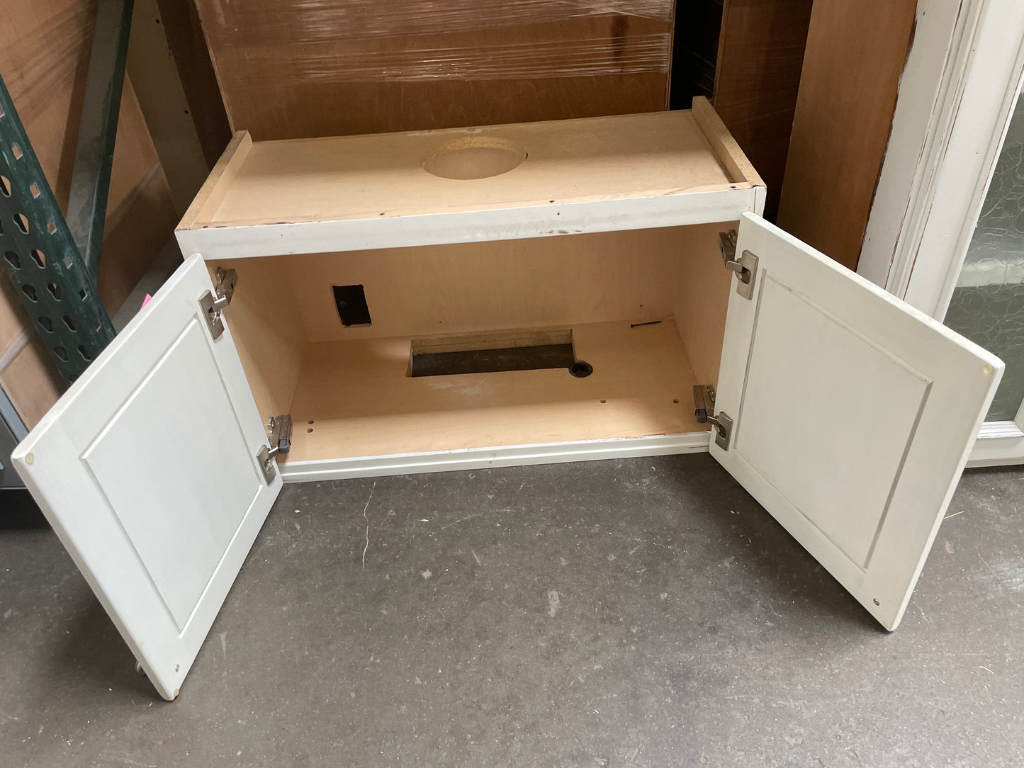 Reclaimed Sink Base Cabinet, Distressed White Finish