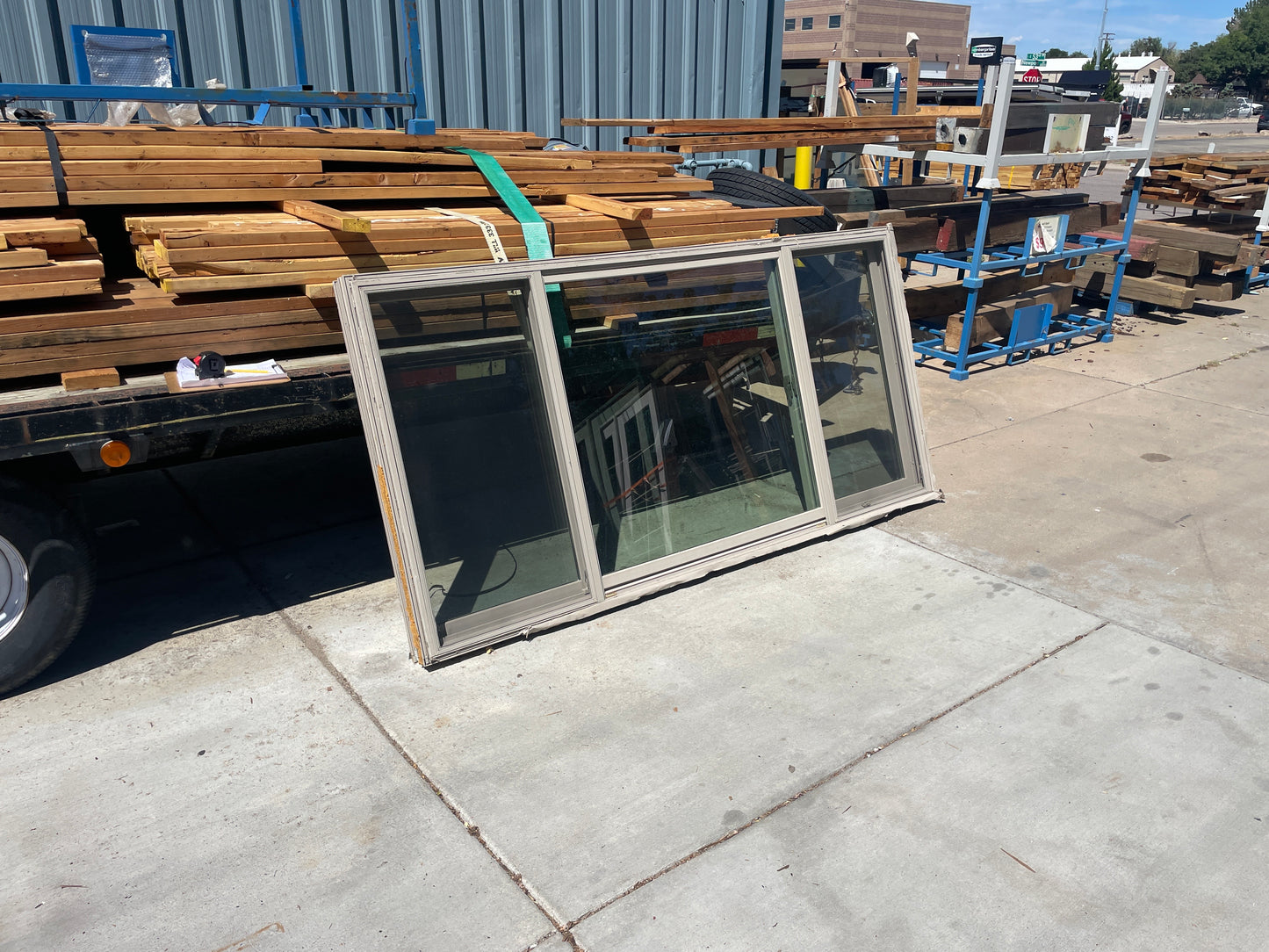 94x48 Reclaimed Sliding Vinyl Window, Tan