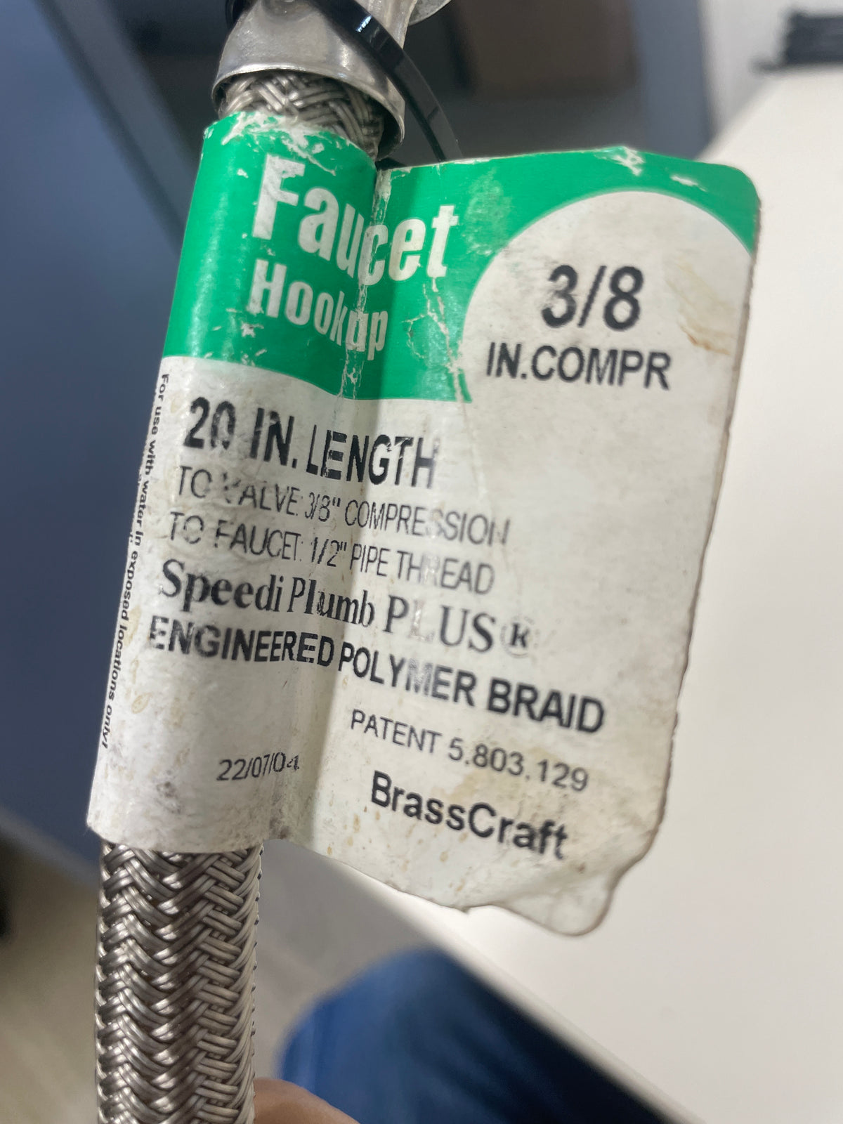 Chrome Braided Faucet Supply Line, 20in