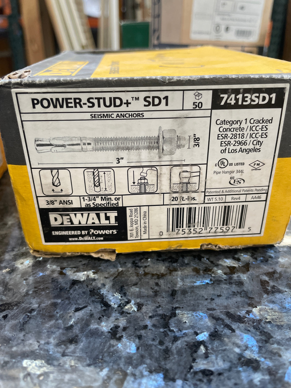 DeWalt Power-Stud+ SD1 3/8" x 3" Seismic Wedge Anchors, New