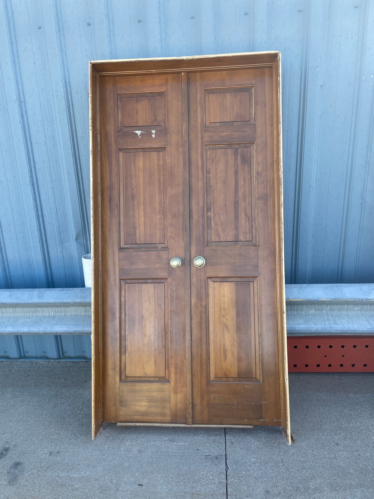 41x80 Interior Solid 6 Panel Double Door Pair Prehung, Wood Finish