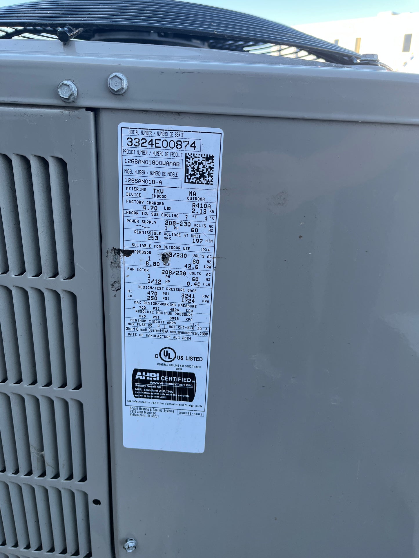 1.5 Ton Reclaimed Bryant Condensing Unit, R410A