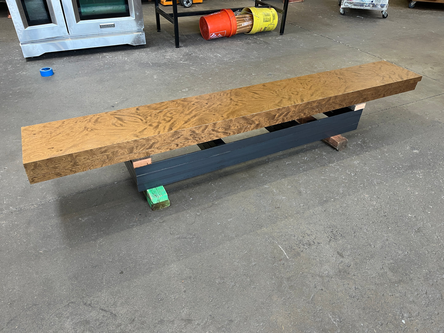 Custom Wood Veneer and Steel 3-Tier Shelf – 92 ¼ in x 13 ½ in x 57 ½ in [814.21]