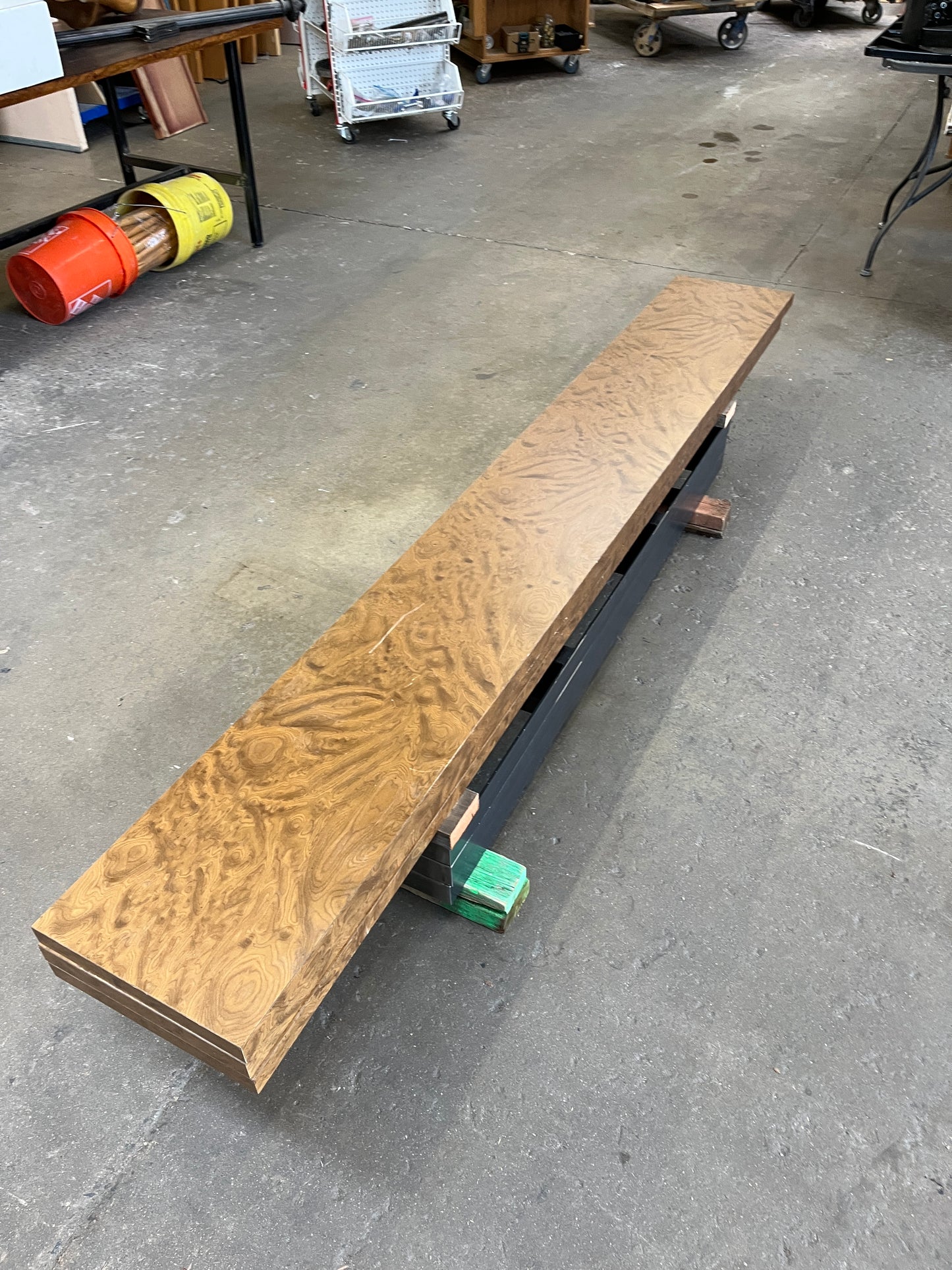 Custom Wood Veneer and Steel 3-Tier Shelf – 92 ¼ in x 13 ½ in x 57 ½ in [814.21]