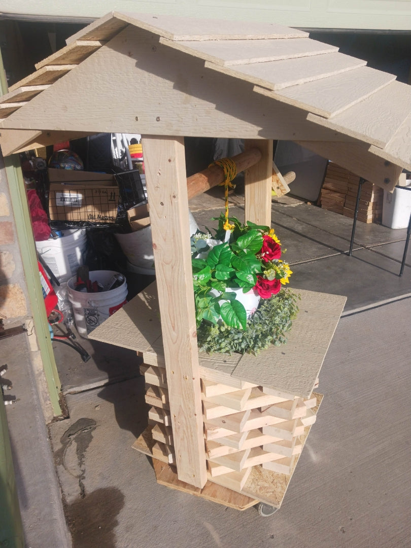Handmade Wishing Well Planter made from Reclaimed Wood – Paintable Garden Decor