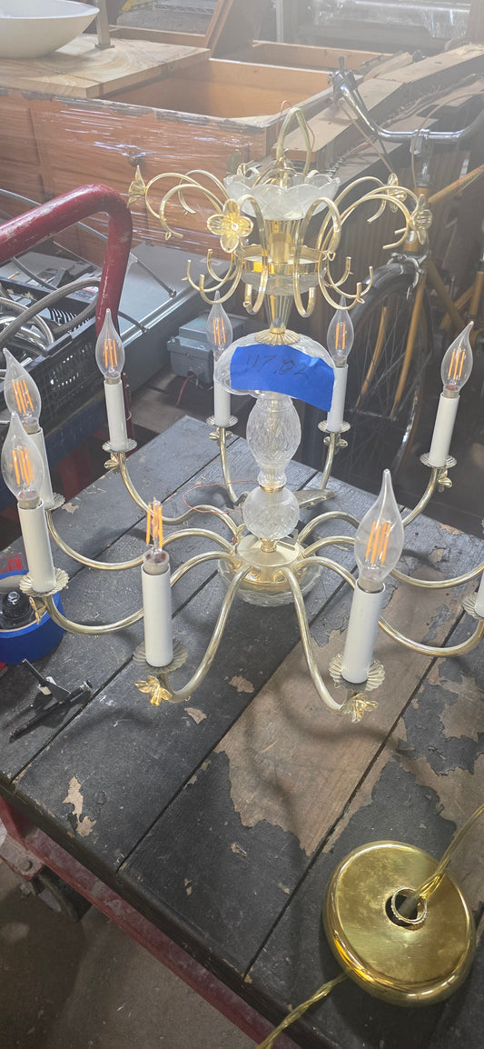 Brass and Crystal Style Chandelier With Scroll Arms [#117.01]