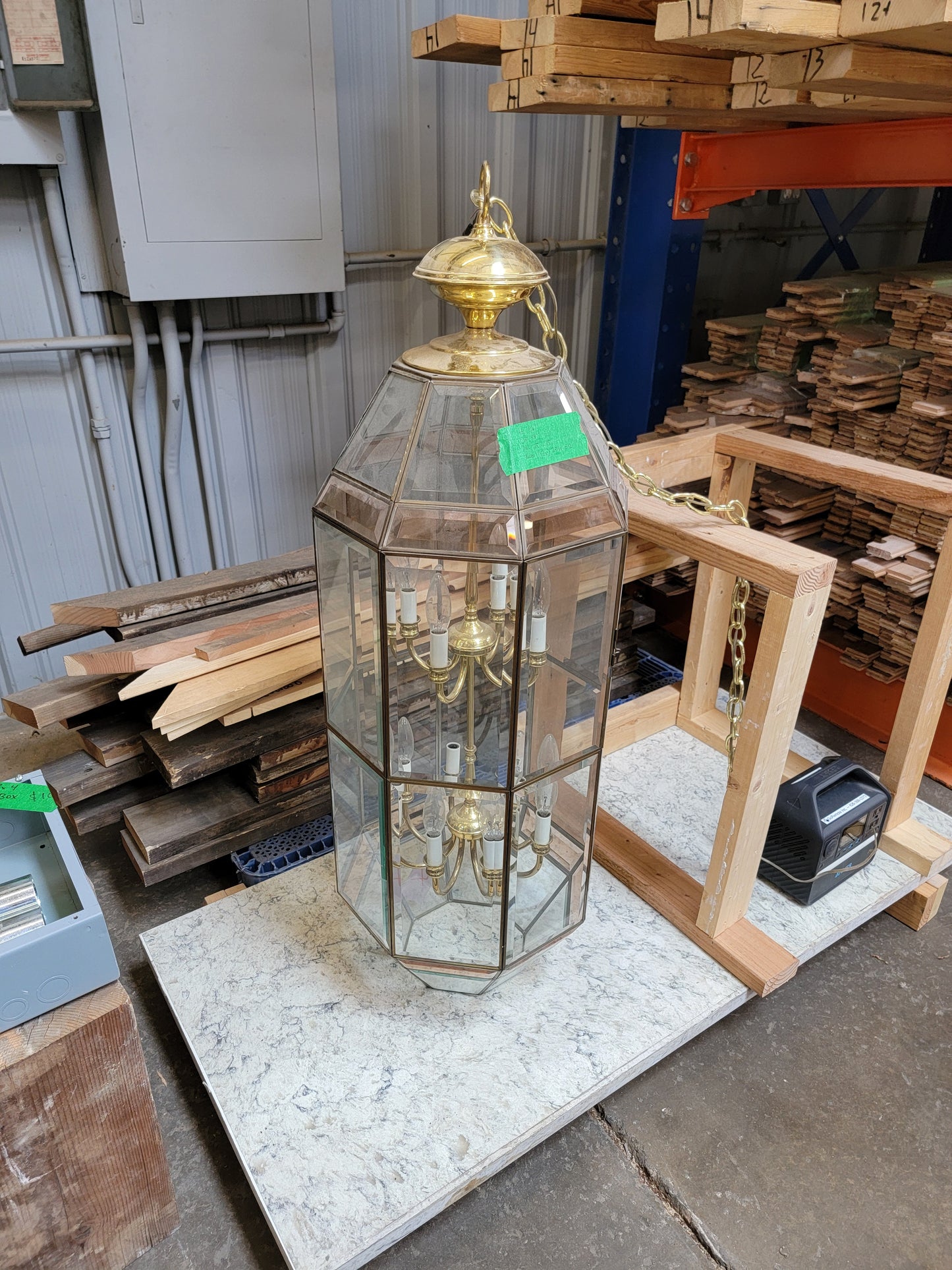 Fredrick Ramond Mid Century Modern (MCM) Vintage Brass Chandelier Lantern [1001.99]