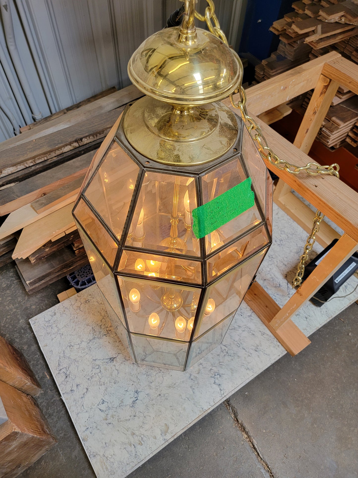 Fredrick Ramond Mid Century Modern (MCM) Vintage Brass Chandelier Lantern [1001.99]