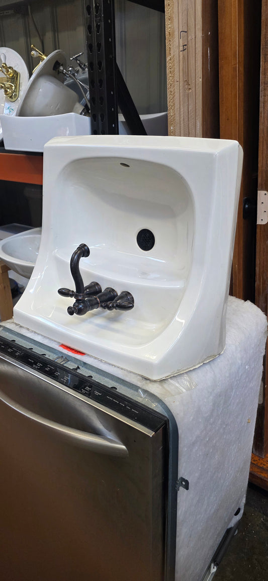 Wall-Mount Bathroom Sink w Faucet 19" × 10" White [#130.02]