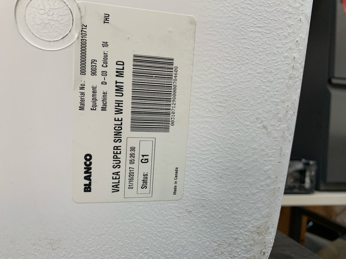Blanco Valea Super Single Undermount Kitchen Sink – White Composite Granite 630.08