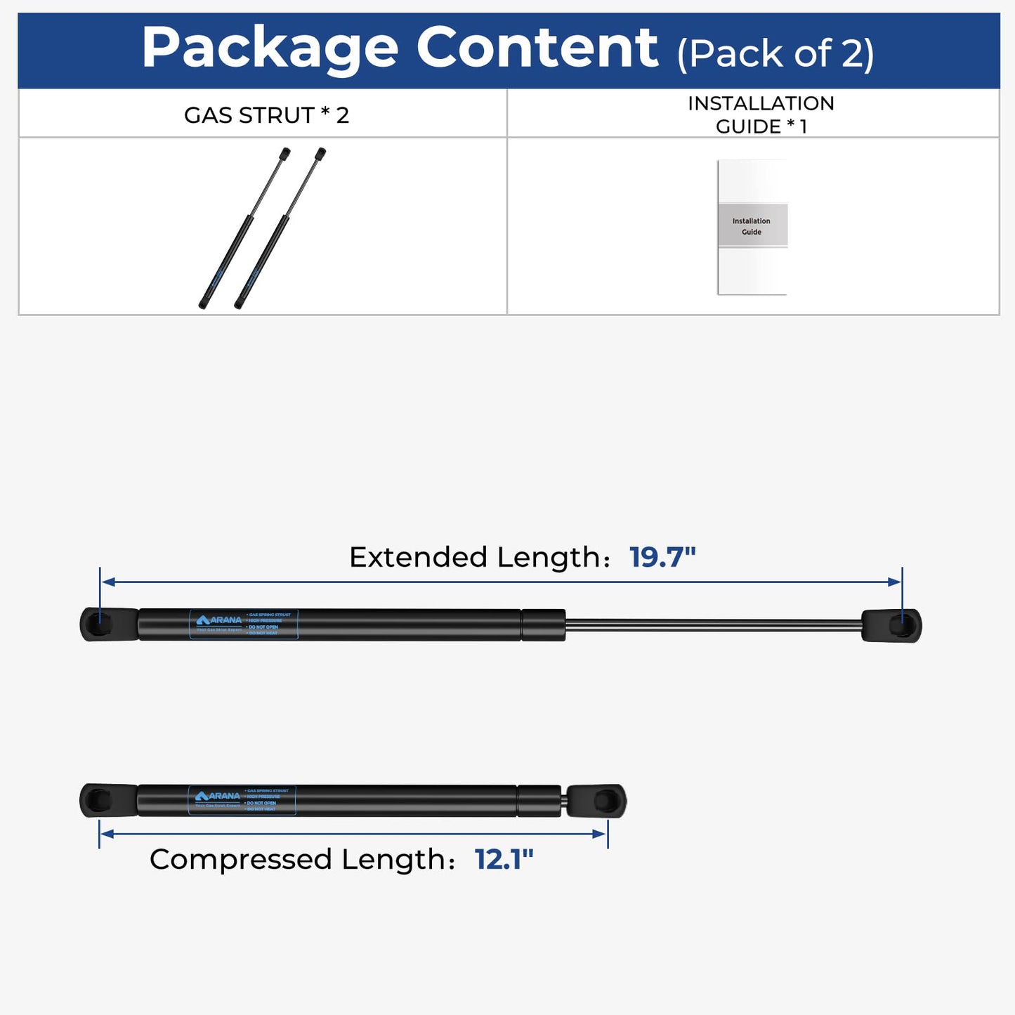 20" Gas Strut Lift Support – 300N (67 lb) Force [918.02]