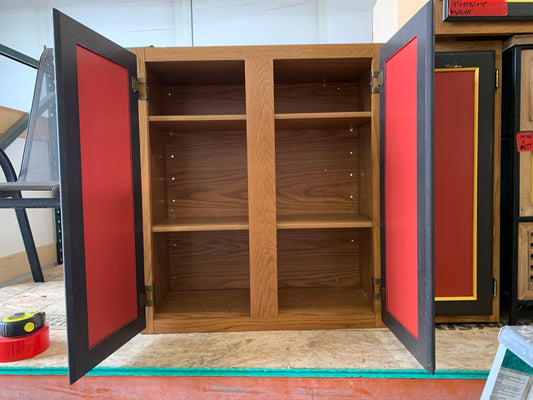 30 ½" Red & Black Wall Cabinet – Tri-Door Unit with Adjustable Shelves [707.04]