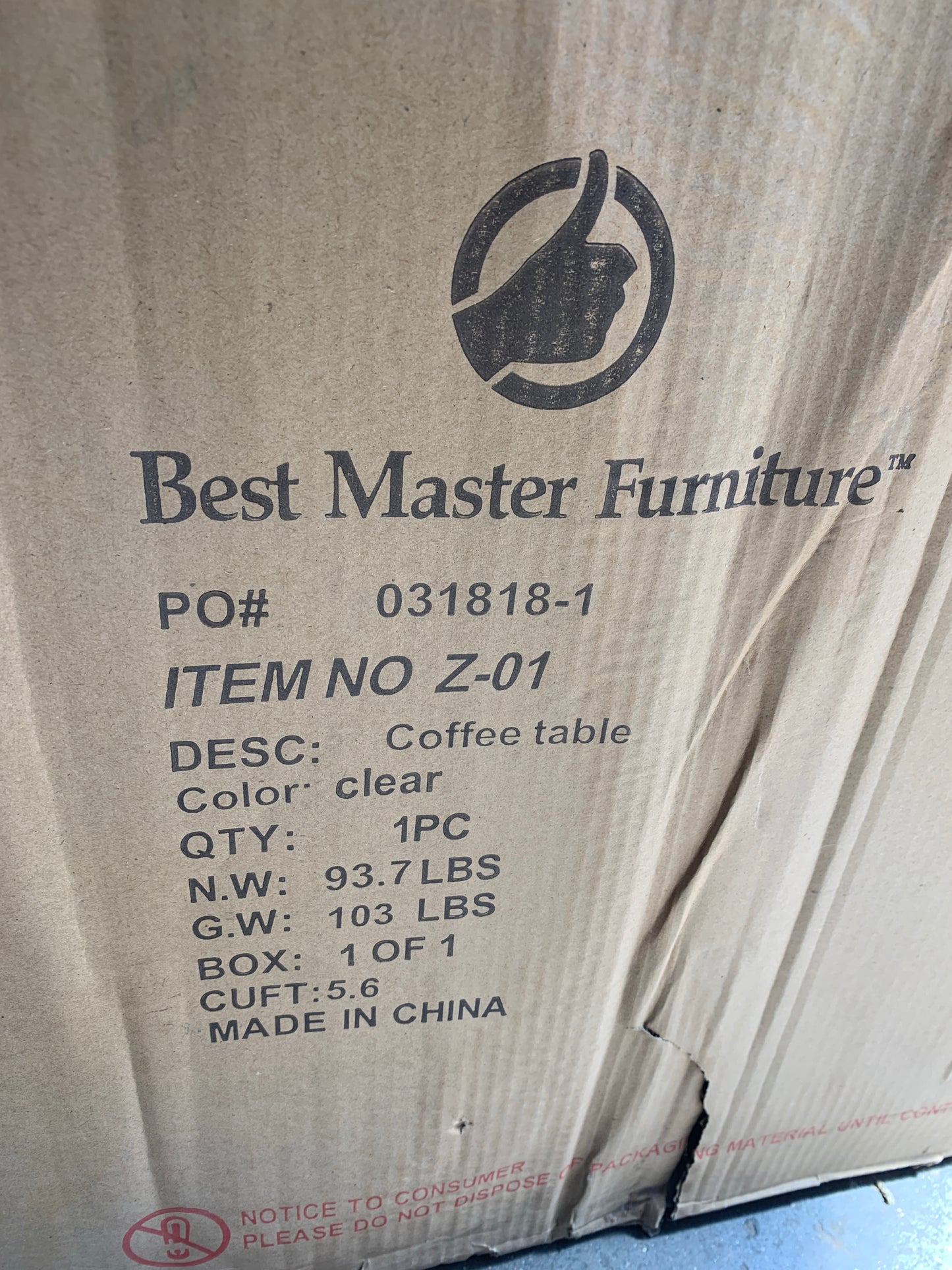 Clear Glass Coffee Table Top – 93.7 lb tempered panel [721.06]