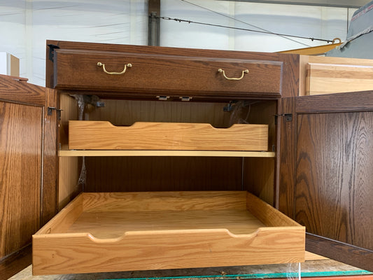 34 ½" Brown Base Cabinet – 2-Door Unit with Drawers & Slide-Out Shelves [617.08]
