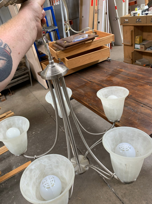 Brushed Nickel 5-Light Chandelier – Frosted Glass Tulip Shades 721.08
