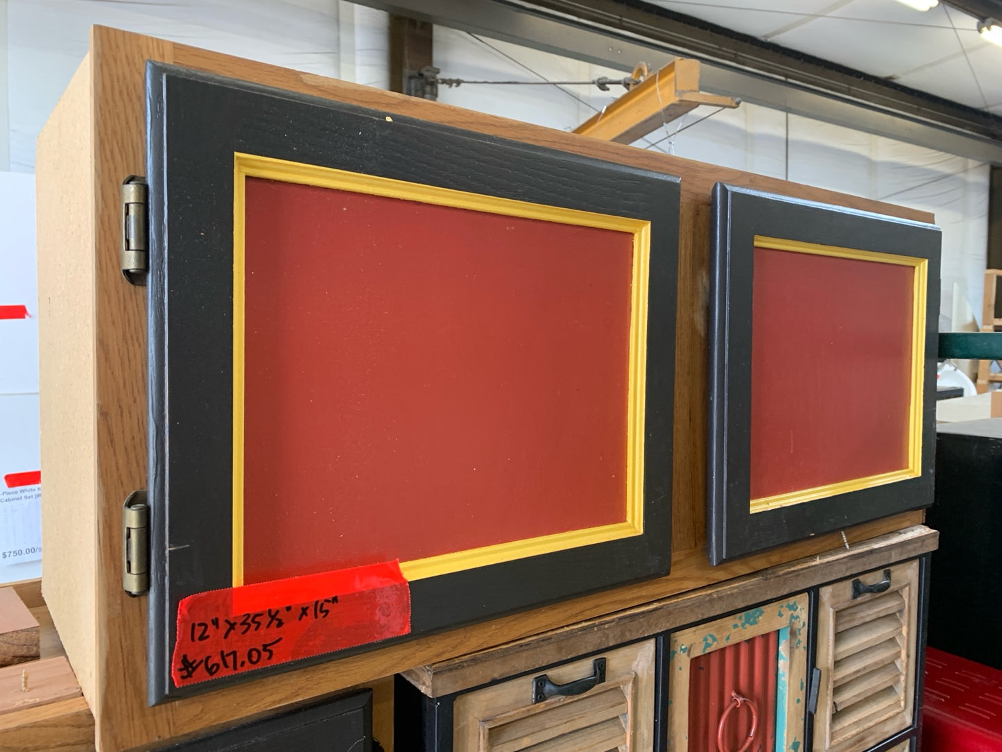 35 ⅝" Red Panel Upper Cabinet – Black Frame w/ Yellow Trim [707.03]