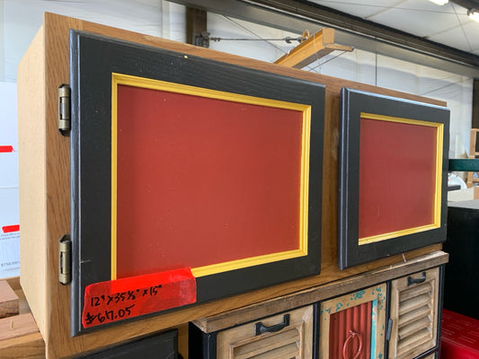 35 ⅝" Red Panel Upper Cabinet – Black Frame w/ Yellow Trim [707.03]