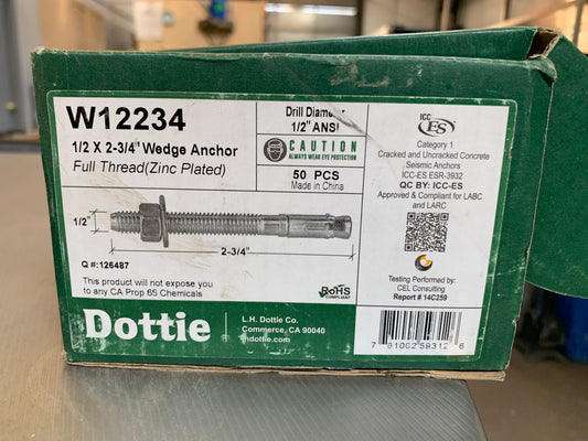 1/2'' x 2-3/4'' Wedge Anchor (50x Available - $1/each) [1002.59]