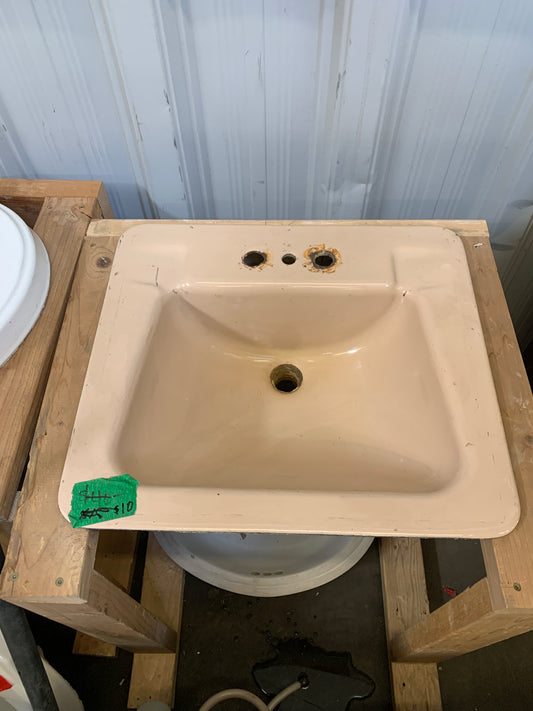 Vintage Crane Cast Iron Tan Porcelain Drop-In Bathroom Sink [902.06]