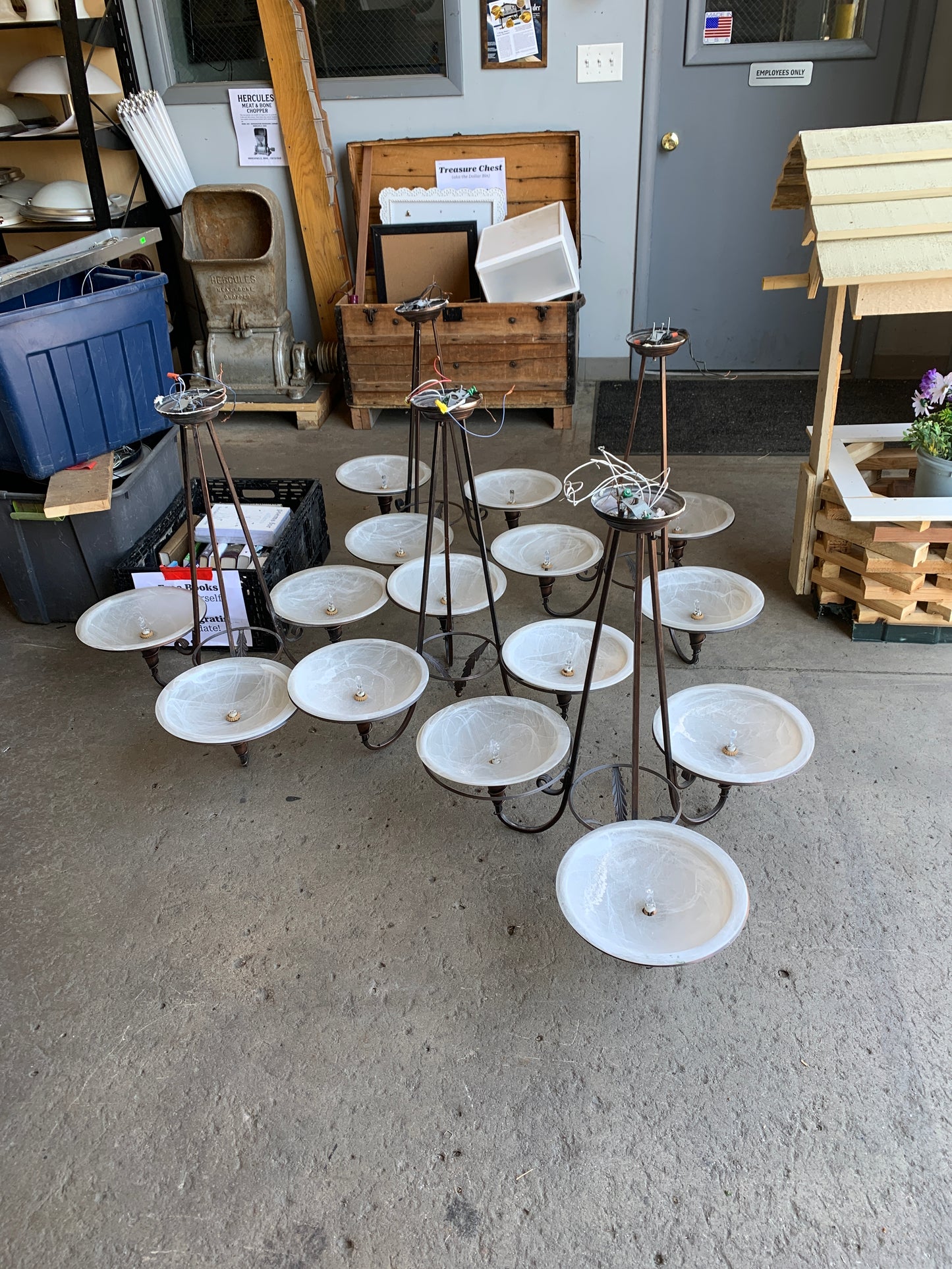 3-Light Iron Frame Chandelier Fixtures – Frosted Glass Bowls [708.02]