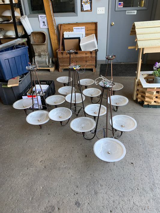3-Light Iron Frame Chandelier Fixtures – Frosted Glass Bowls [708.02]
