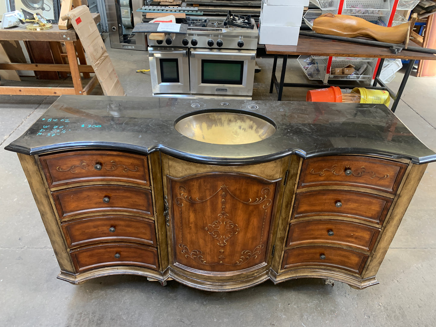 Vanity Cabinet with Chipped Top and Copper Sink  [812.02]