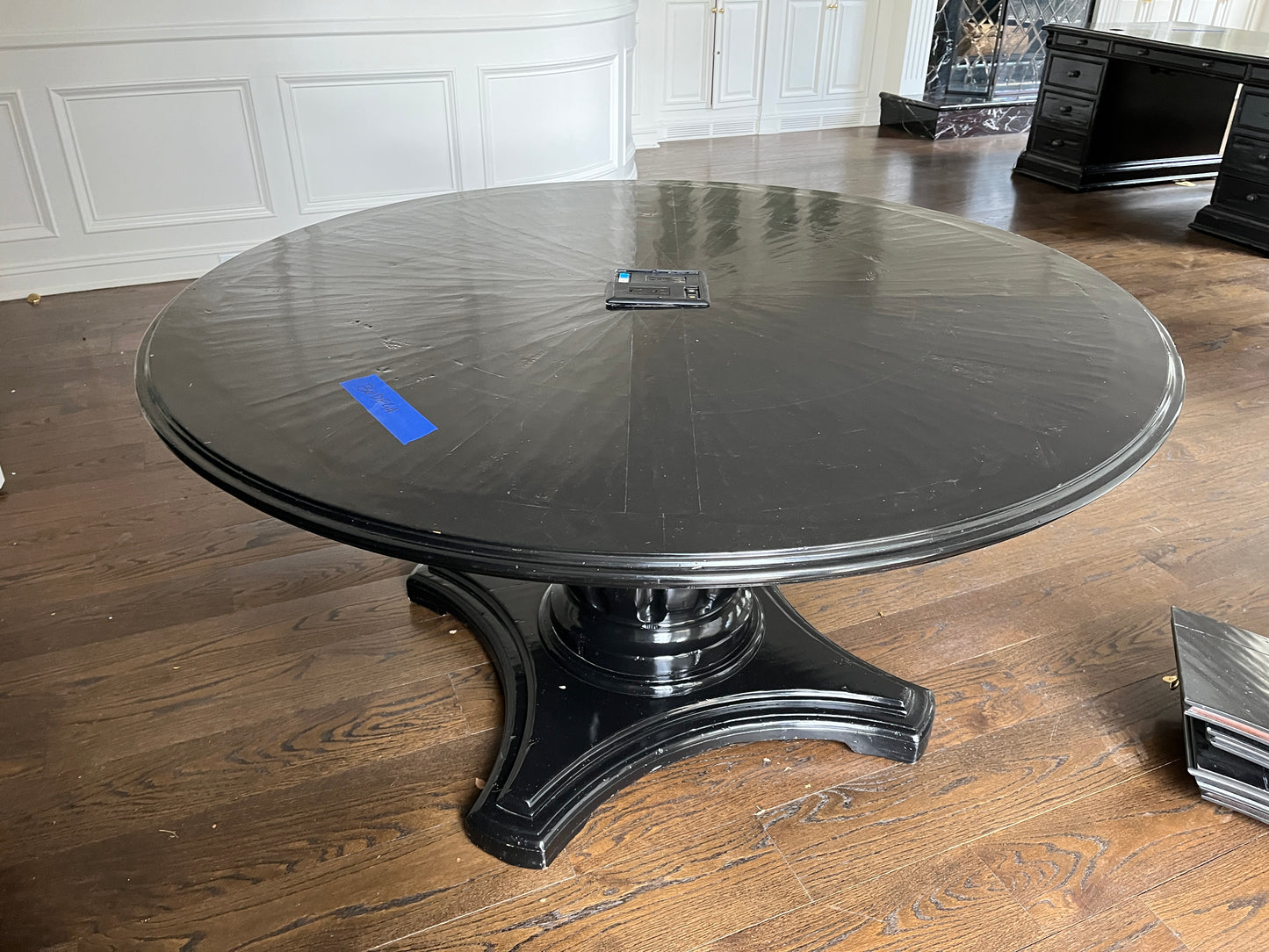 59in Reclaimed Artistica Round Conference Table, Ebonized Black