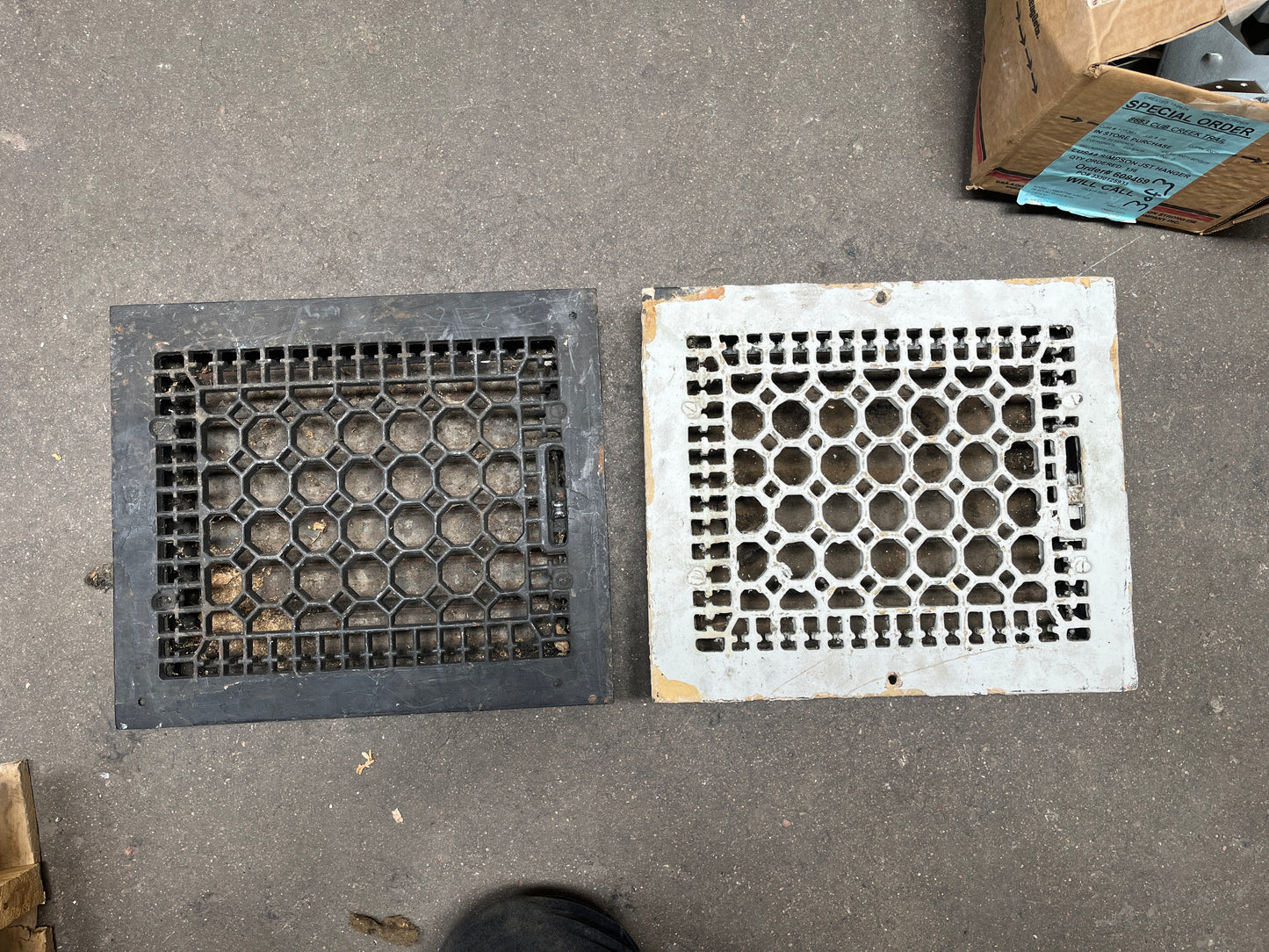 Antique Cast Iron Floor Registers (2) – Honeycomb Pattern [#B427.04]