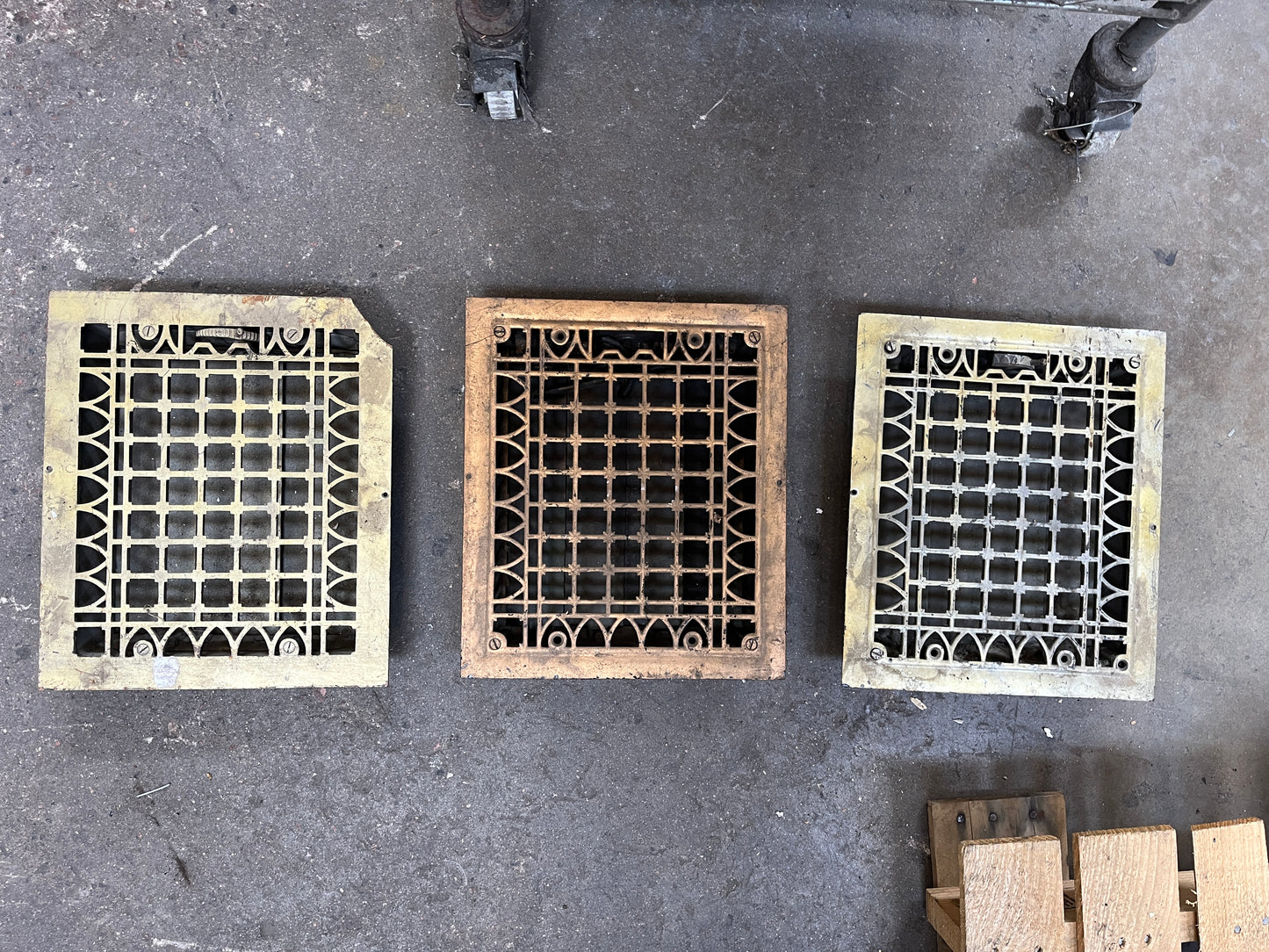 Antique Cast Iron Floor Registers (3) – Geometric Grid Pattern [#B427.03]