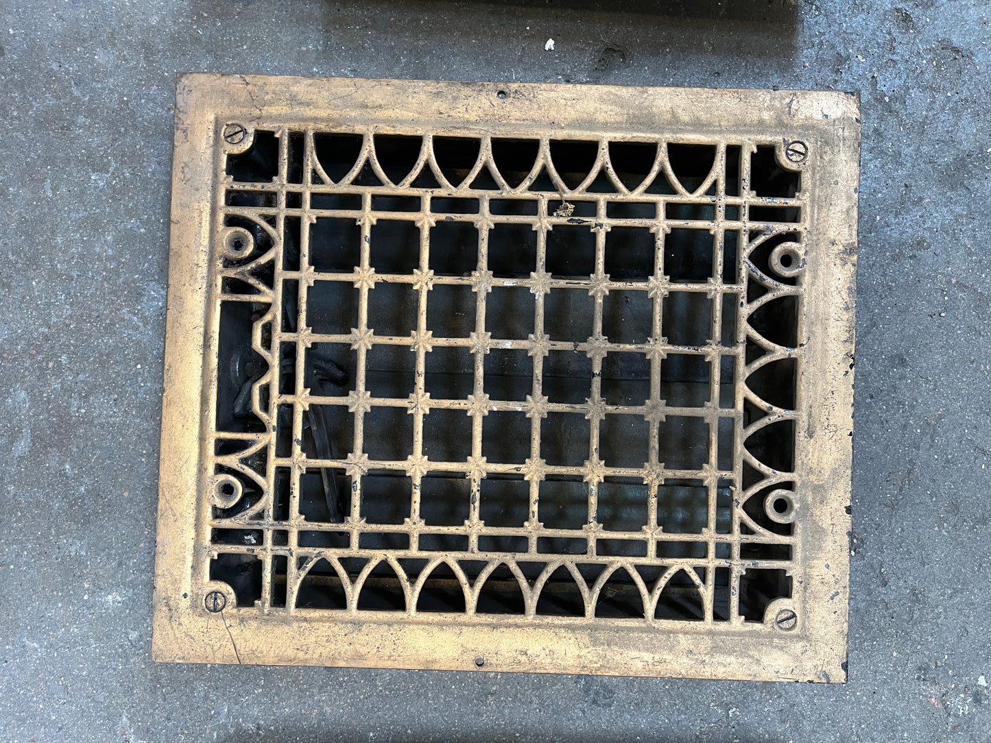 Antique Cast Iron Floor Registers (3) – Geometric Grid Pattern [#B427.03]