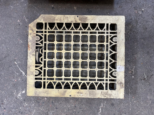 Antique Cast Iron Floor Register – Geometric Grid Pattern [#B427.03]