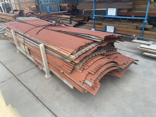144" x 26" Reclaimed Rusted Corrugated Metal Sheets, Faded Red Patina [#D919.01]