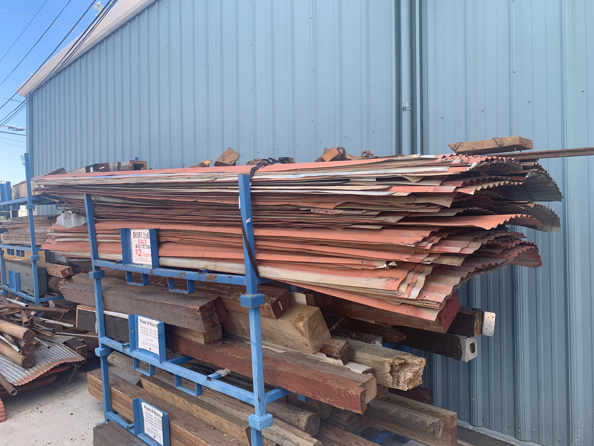 144" x 26" Reclaimed Rusted Corrugated Metal Sheets, Faded Red Patina [#D919.01]