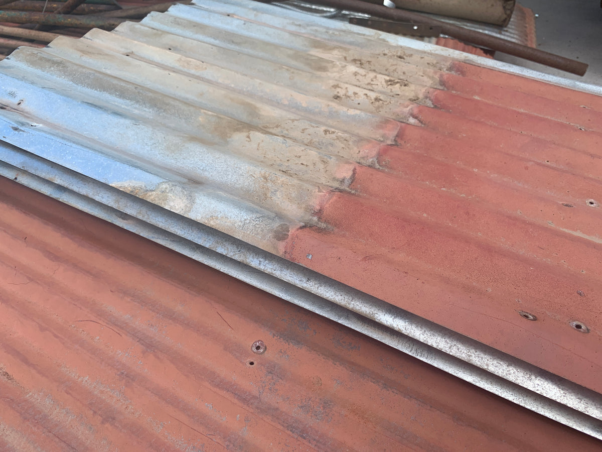 144" x 26" Reclaimed Rusted Corrugated Metal Sheets, Faded Red Patina [#D919.01]