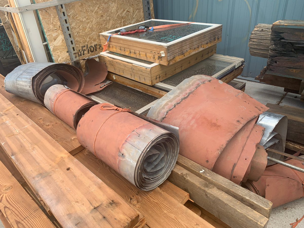 144" x 26" Reclaimed Rusted Corrugated Metal Sheets, Faded Red Patina [#D919.01]