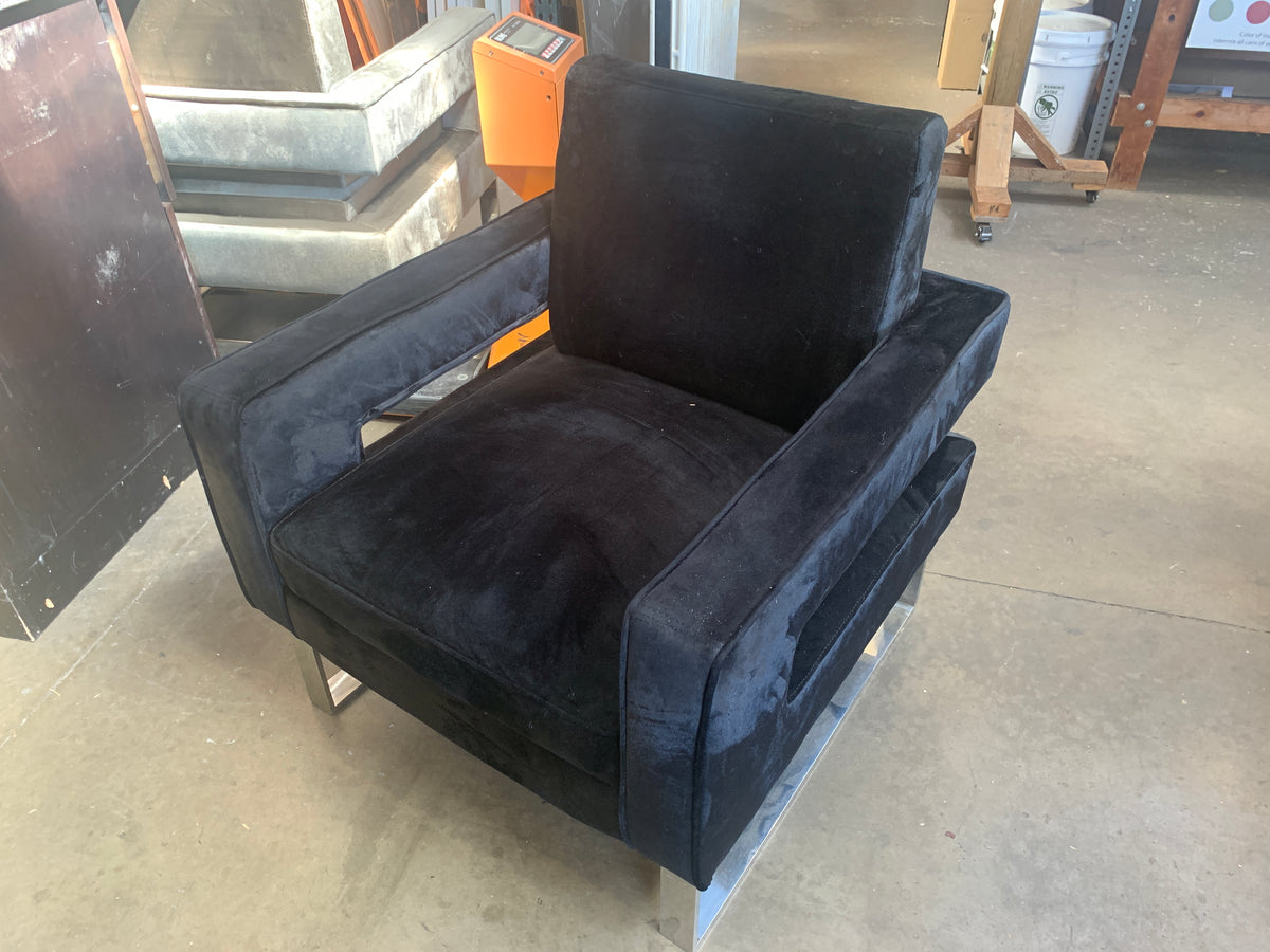 Reclaimed Black Velvet Cube Chair, Chrome Base ID #D926.06