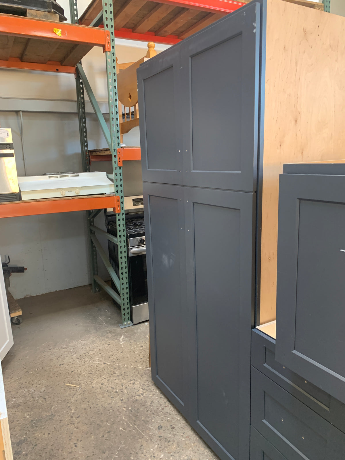 20ft Blue Reclaimed Closet Cabinet Set, Artizen Cabinetry