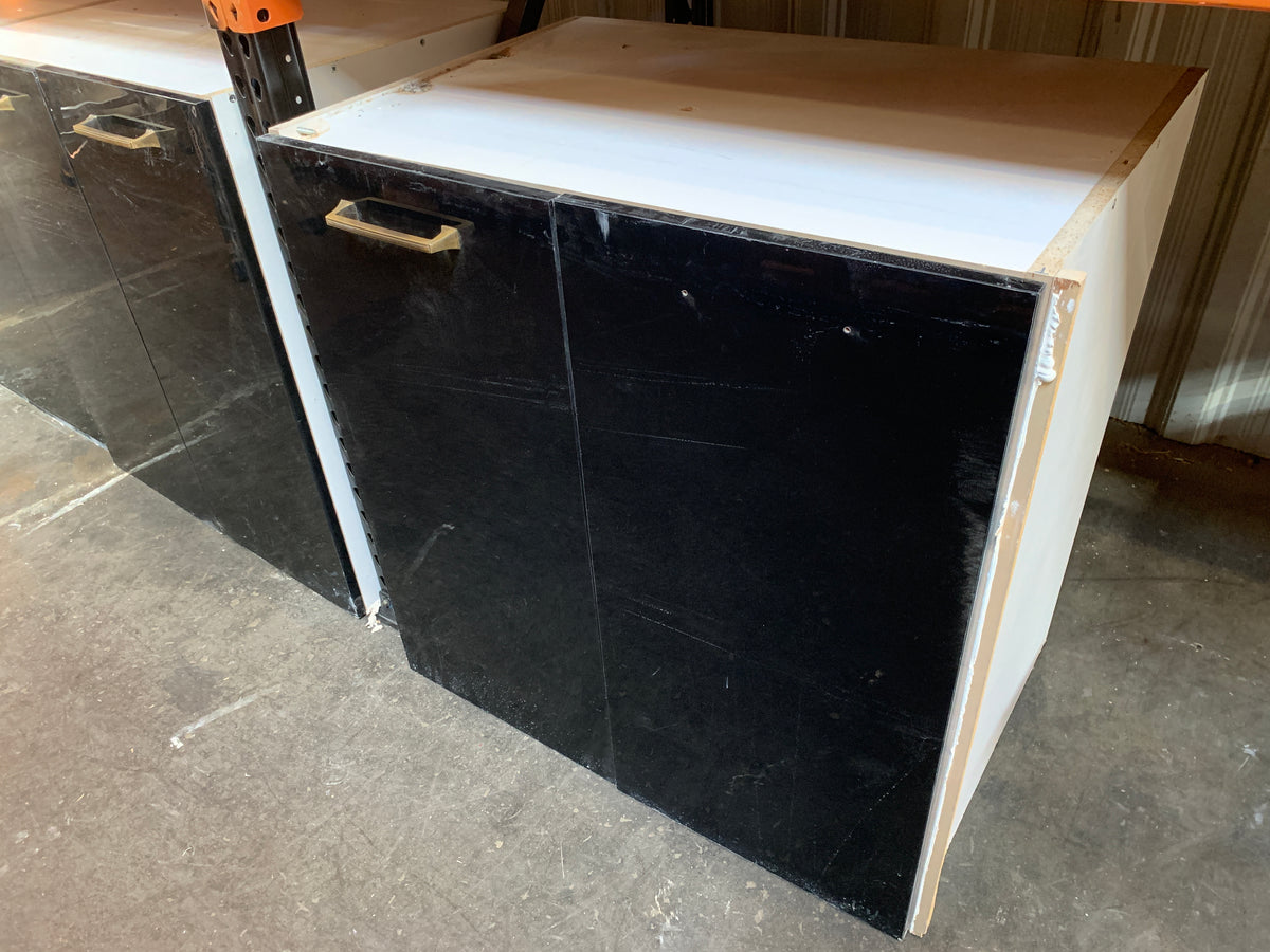 17.75ft Reclaimed High Gloss Black Lacquer Kitchen Cabinet Set, 11-Piece