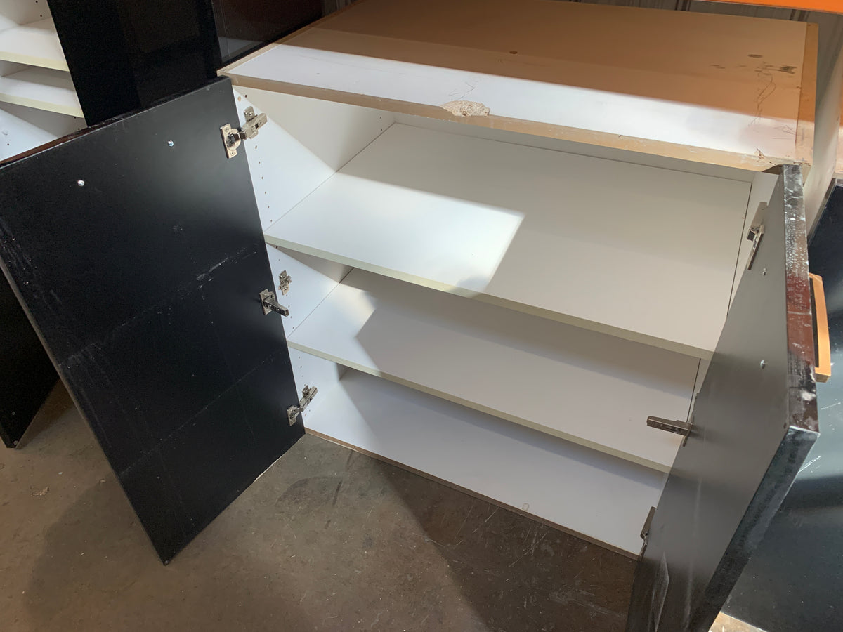 17.75ft Reclaimed High Gloss Black Lacquer Kitchen Cabinet Set, 11-Piece