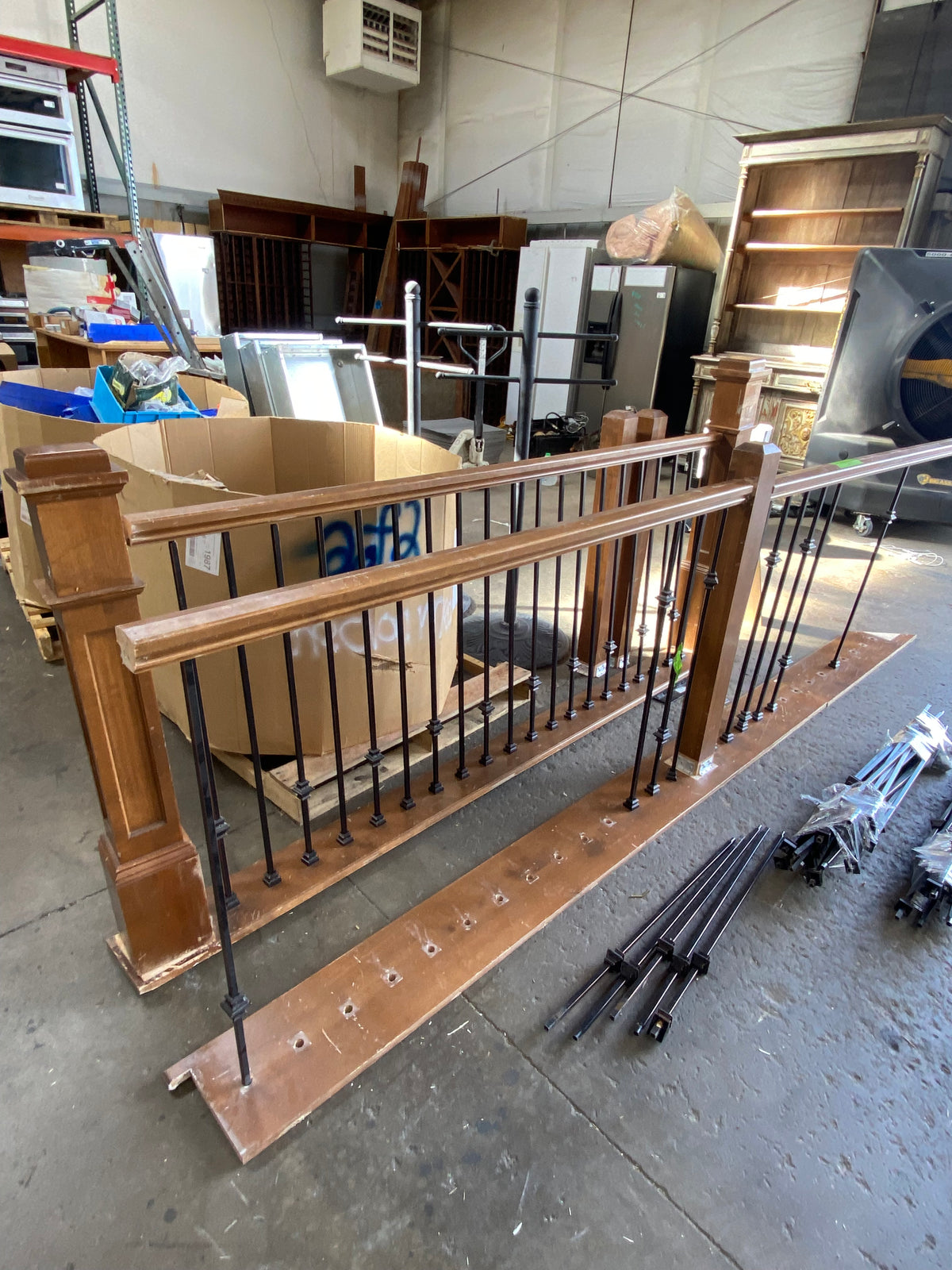 Reclaimed Wood and Iron Staircase Railing Sections