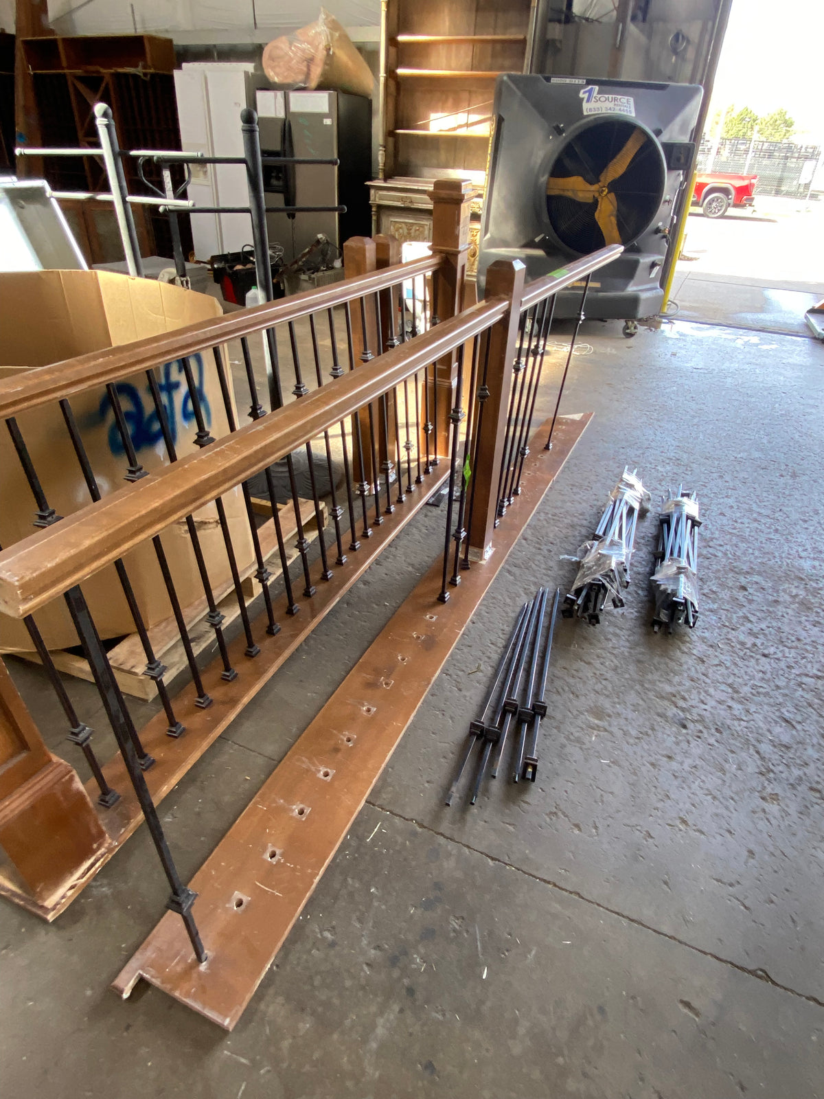 Reclaimed Wood and Iron Staircase Railing Sections