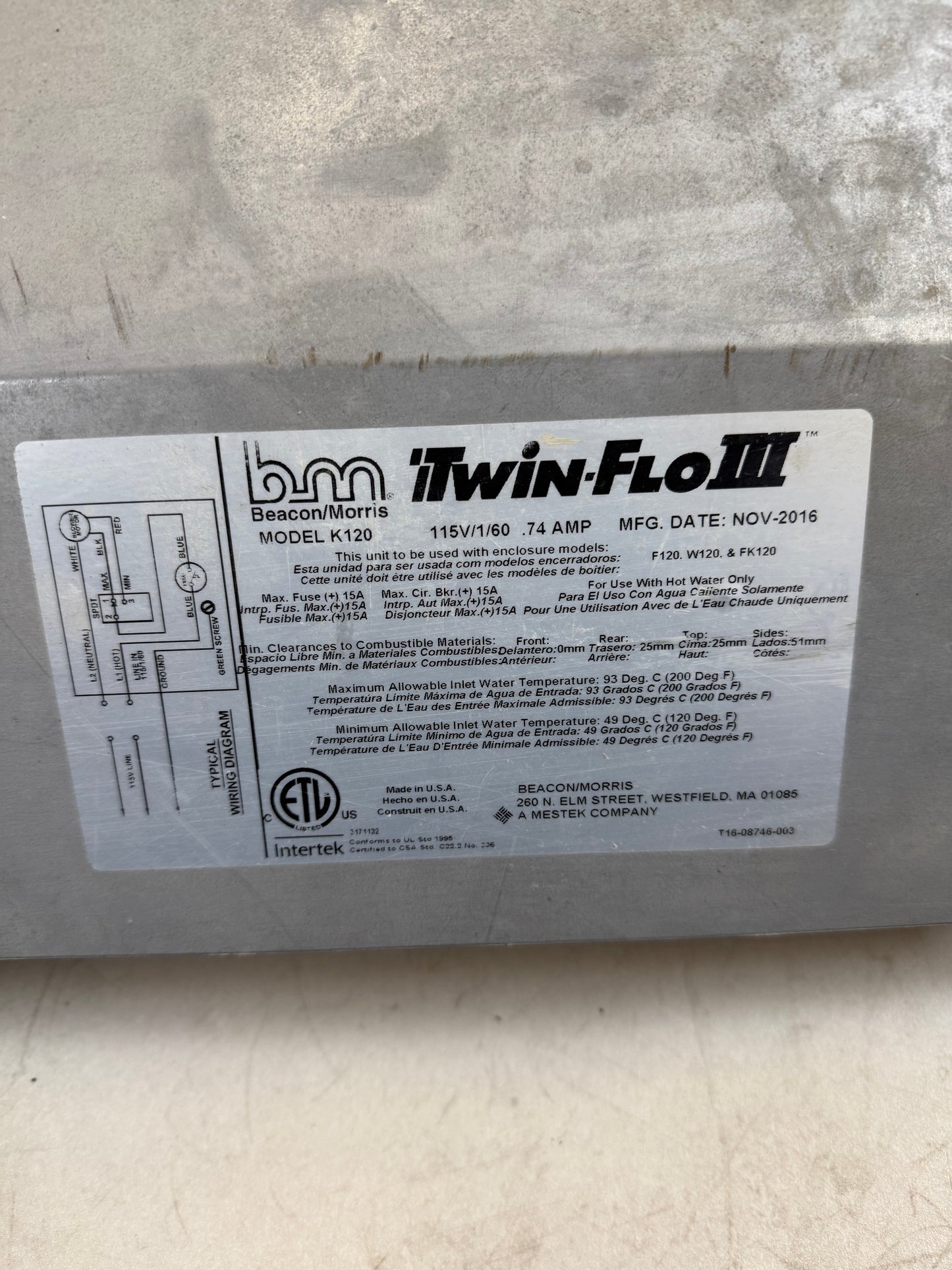 Beacon Morris Twin-Flo III Heater Unit K120 [#E414.18]