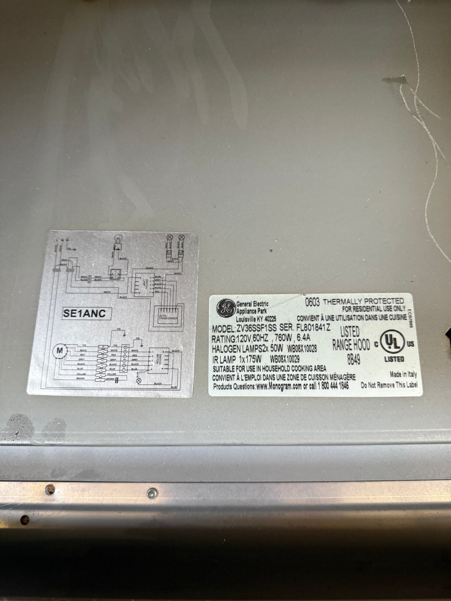 GE Monogram Stainless Range Hood Insert [#E416.05]